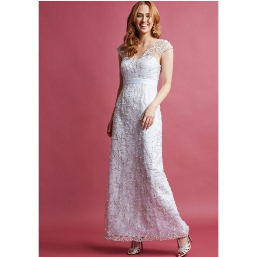 Modcloth Romantic Revelries Gown White Lace Dress Beaded Wedding Party Cocktail